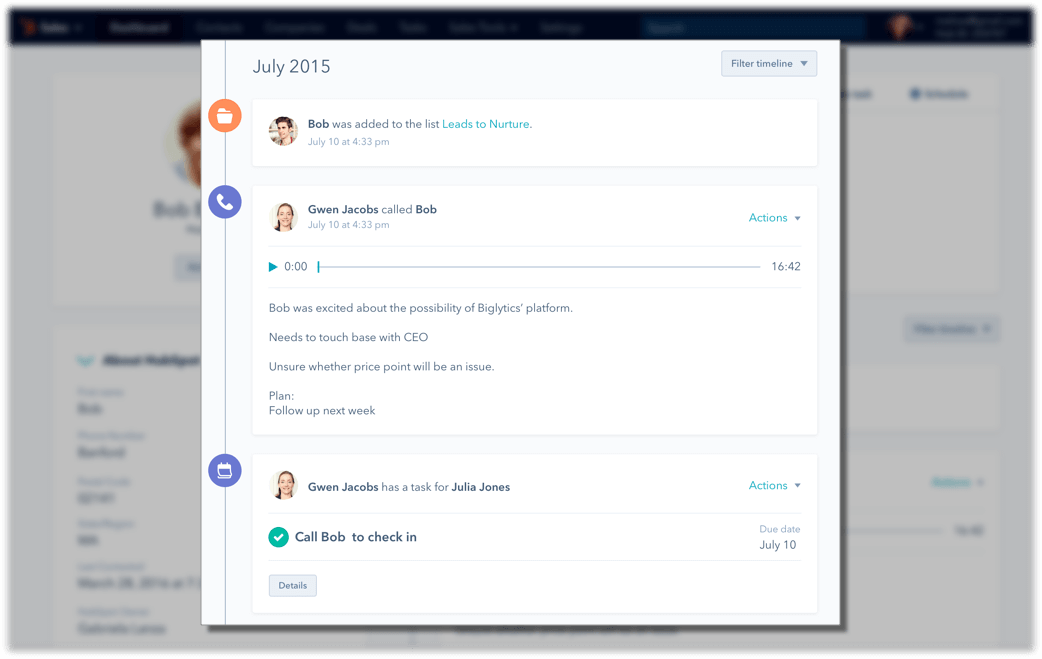 Payroll CRM Timeline of HCM Activity