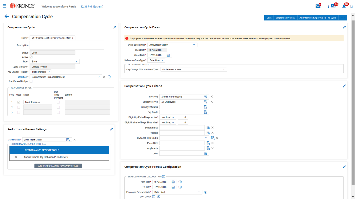 Compensation Cycle Setup